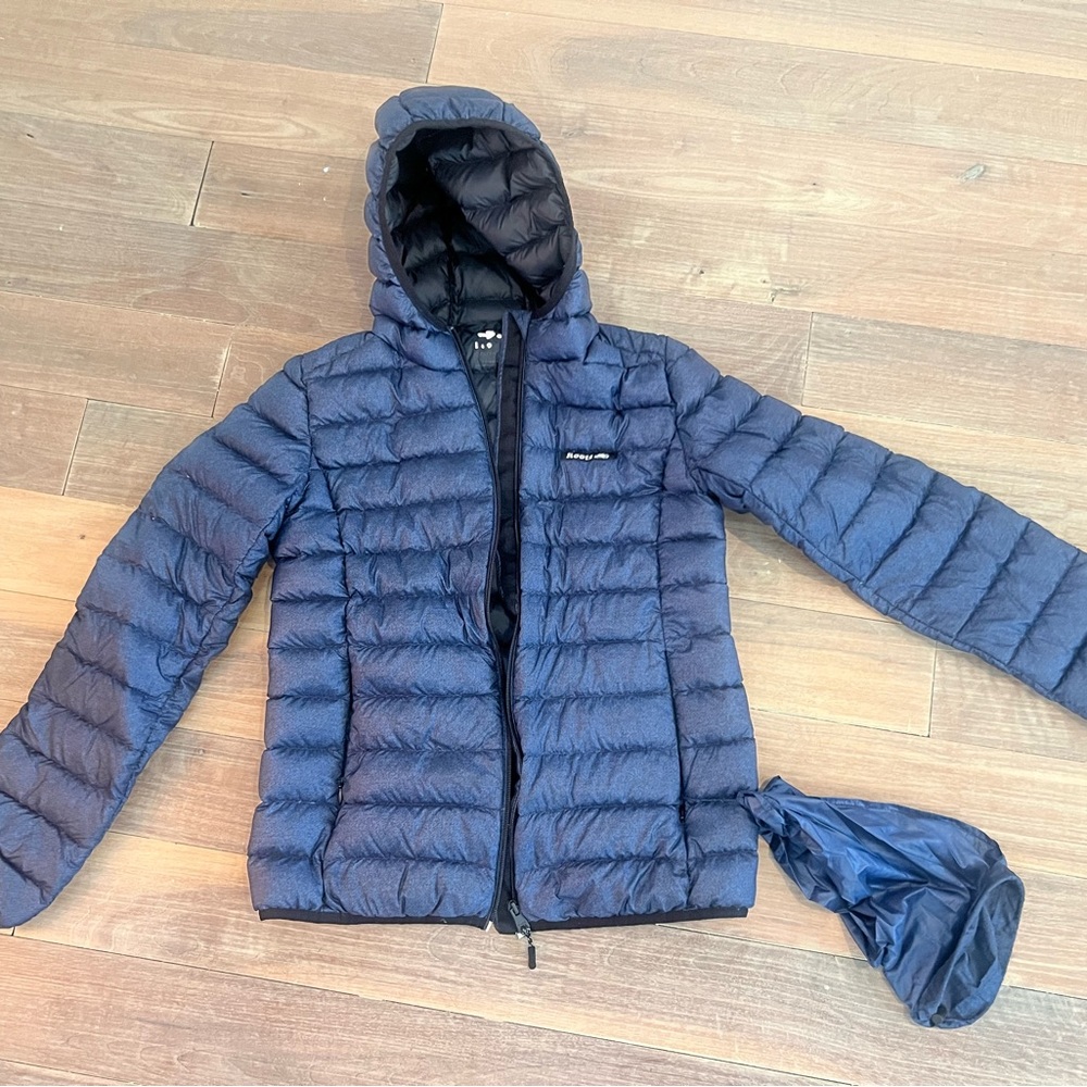 Women’s Roots Navy Puffer Jacket with Hood XS